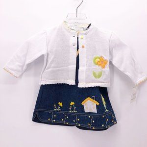 NWT 24 Mo Cucci Bebe Jumper Overall Dress w Sweater Applique Embroidery Crochet